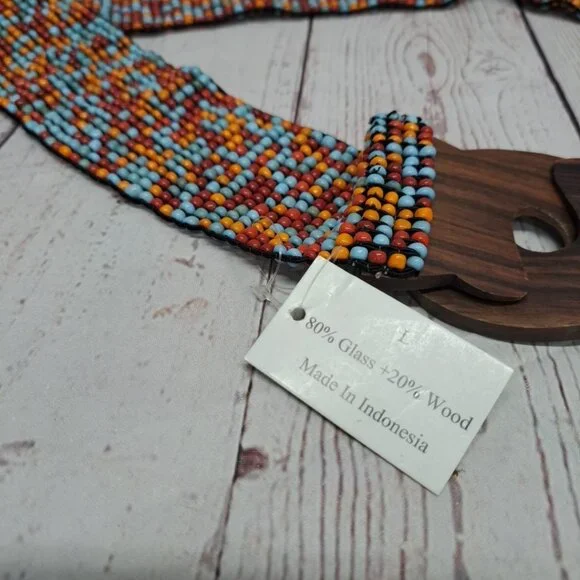 NWT Womens Lake Shore Drive Accessories Multi-color Glass Beads Belt Wood Large - Picture 3 of 6